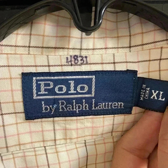 Polo Ralph Lauren button front shirt casual cream plaid cotton XL - Picture 6 of 7